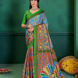 HERE&NOW Kalamkari Printed Pure Cotton Bagru Saree-image-48