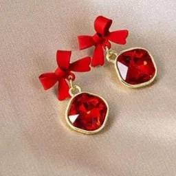 Neze Artificial Stones Studded Bow Quirky Drop Earrings-17