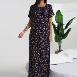 Bannos Swagger Women Printed Pure Cotton Maxi Nightdress-image-96