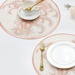 LooMantha White & Copper Toned 2 Pieces Ethnic Motifs Textured Table Placemats-31