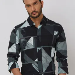 Mufti Men Spread Collar Abstract Printed Cotton Slim Fit Casual Shirt-image-79