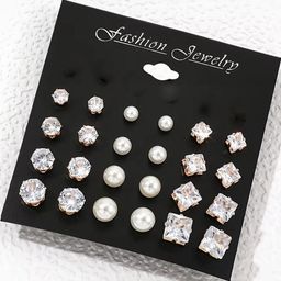 Shivarth Set of 12 Gold-Plated Metal American Diamond Earrings-image-96