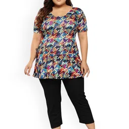 Aarika Plus Size Abstract Printed Swim Suit With Cap-16