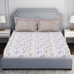 SPACES youthopia Violet Geometric 100% Cotton 144 TC Queen Bedsheet with 2 Pillow Covers-18