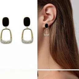 Celestique Rhinestone Studded Korean Oval Shaped Drop Earrings-picture-35