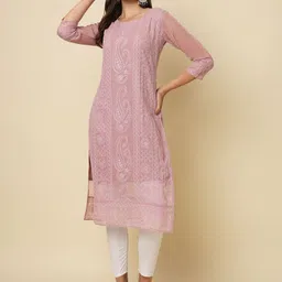 HERE&NOW Women Floral Embroidered Thread Work Georgette Kurta-image-45