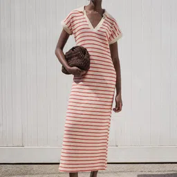 MANGO Open Knit Striped Side Slits T-shirt Dress-image-89