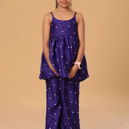 The Mini Trunk Girls Floral Printed Regular Thread Work Kurta with Trousers-image-12