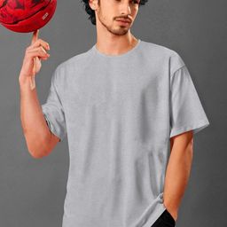 Moda Rapido Grey Round Neck Oversized T-shirt-image-2