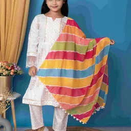BARKAT DESIGNING PLANET Girls Ethnic Motifs Printed Kurta with Trousers & With Dupatta image 5