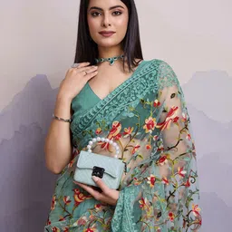 VAIRAGEE Floral Embroidered Net Saree-picture-19