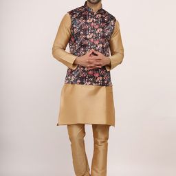 Sadree Men Floral Printed Regular Dupion Silk Kurta with Churidar-13