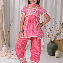 Cutiekins Girls Ethnic Motifs Printed A-Line Kurta with Trousers & Dupatta-picture-35
