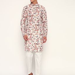 ZARI Floral Printed Thread Work Jacquard Weave Pure Cotton Straight Kurta with Pyjamas-picture-15