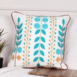 STITCHNEST White & Blue Floral Tufted Square Cushion Cover-image-24