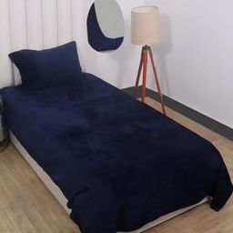 BREVARD Navy Blue 210 TC Single Bedsheet with 1 Pillow Covers-image-44