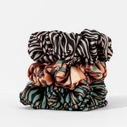 Hair Drama Co. Women Set of 3 Zebra Print Silk Satin Ponytail Holder Hair Tie Scrunchies-50