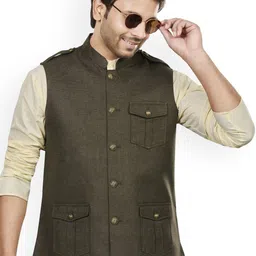 Authentics Woven Shoulder Loop Hunting Nehru Jacket image 4