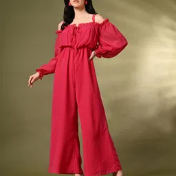 Fuchsia Women Off-Shoulder Basic Jumpsuit-picture-19