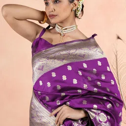Subham Ethnic Motif Zari Woven Saree with Blouse-picture-5