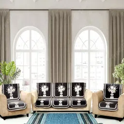 Aura Black & White 6 Pieces Floral Printed 5 Seater Sofa Covers-13