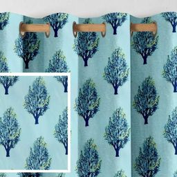 Aura Blue & Green 2 Pieces Floral Printed Long Door Curtain-image-101