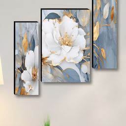 Myntra Elegant Homes Grey & White 3 Piece Synthetic Wood Floral Wall Paintings-image-87