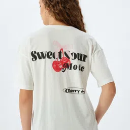 Koton Women Typography Printed Round Neck Cotton Relaxed Fit T-shirt-image-41