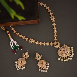 ATIBELLE Gold-Plated Stone-Studded & Beaded Jewellery Set-25