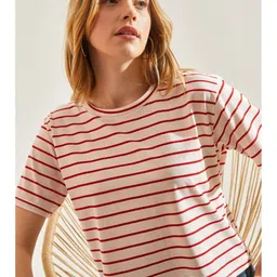 BIANCO LUCCI Women Striped Round Neck T-shirt-image-73