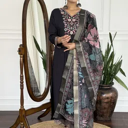 BAESD Women Floral Embroidered Kurta with Trousers & Dupatta-picture-26