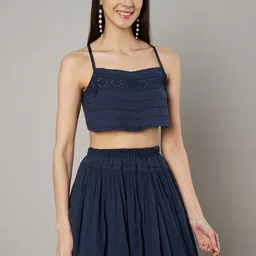 Amagyaa Embroidered Square Neck Crop Top With Mini Skirt Co-Ords-image-95