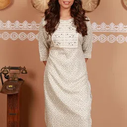 NEED APPARELS Floral Printed Round Neck Straight Pure Cotton Kurta With Trousers-6