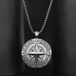 Voylla Men Rhodium Plated Compass Pendant With Chain-image-29