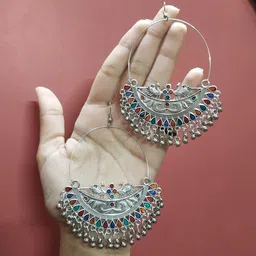 ZURIKRISHA German Silver Silver Plated Ghungroo Beaded Oxidised Contemporary Chandbalis-picture-27