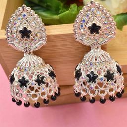 MEIRA JEWELLERY Silver-Plated Artificial Stones Studded & Beaded Dome Shaped Jhumkas-picture-11
