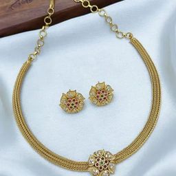 ROFARWORD Gold-Plated Artificial Stone Studded Traditional Jewellery Set-16