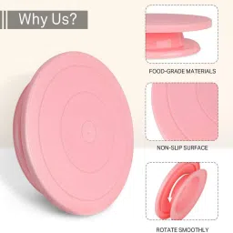 lomesh Multipurpose Cake Decorating Rotating Cake Turntable Revolving Cake Stand for Sugar Craft, Cake Turning Table 360 Degree Rotating Platform for Cake Baking (28cm - Peach Color - Pack of 1) Plastic Cake Server image 3