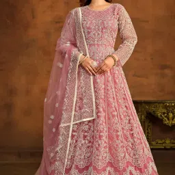 Embroidered Net Semi Stitched Flared/A-line Gown-image-4