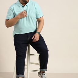 Sztori Men Plus Size Blue Polo Collar Pure Cotton T-shirt-image-81