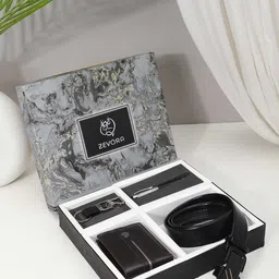 ZEVORA Men Leather Belt, Wallet, Keychain and Pen Gift Set-image-61