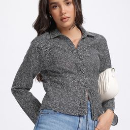 glitchez Shadow Chic Printed Front Lace-Up Shirt Style Top-picture-24