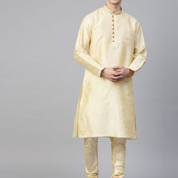 MANQ Men Cream-Coloured Solid Kurta with Churidar-18