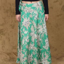 Exotic India Printed Pure Cotton Wrap Maxi Skirt-image-92