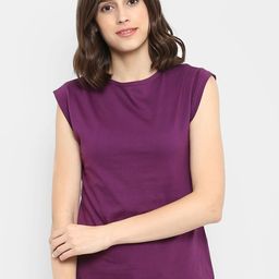 appulse Women Purple Solid Round Neck T-shirt-image-102