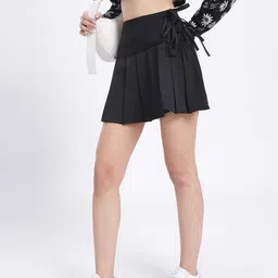 glitchez Academia Aesthetic Pleated Tie-Up Detail Relaxed Fit Mini Skirt-image-10