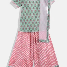 Readiprint Fashions Girls Green Floral Printed Gotta Patti Pure Cotton Kurta with Palazzos & With Dupatta-image-75