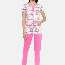 zebu Women White & Pink Printed Night suit-image-90
