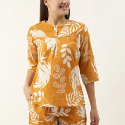 SANSKRUTIHOMES Women Mustard Yellow & White Printed Cotton Night suit-image-76