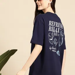 Mast & Harbour Printed Drop-Shoulder Sleeves Pure Cotton Relaxed T-shirt-picture-8